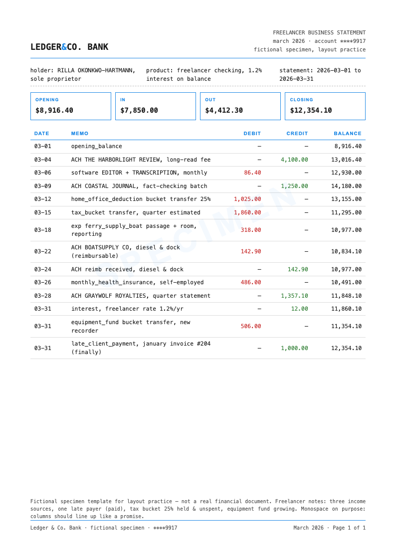 Clean Ledger Bank Statement